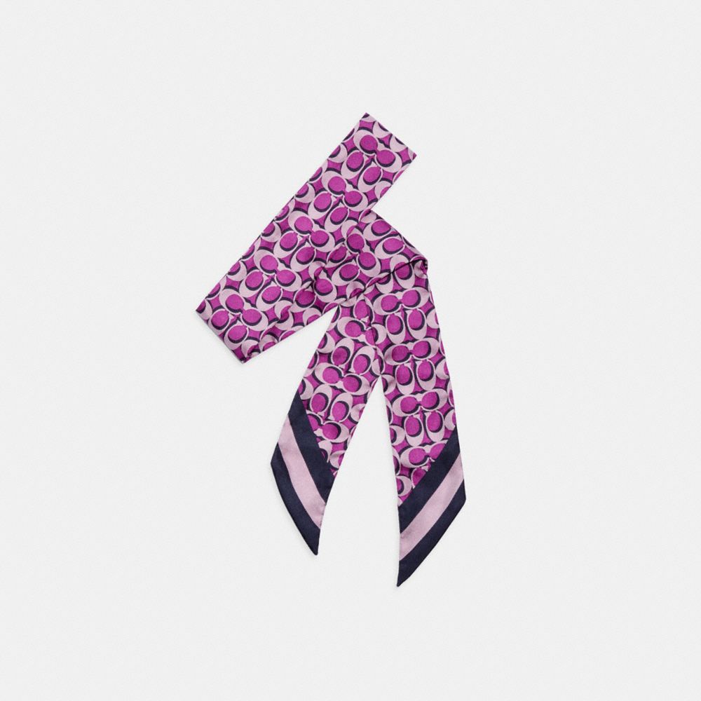 COACH C8363 Signature Print Silk Skinny Scarf DARK MAGENTA