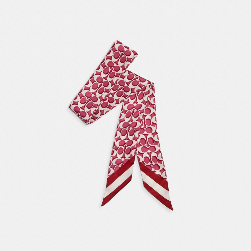 COACH C8363 Signature Print Silk Skinny Scarf LIGHT RASPBERRY