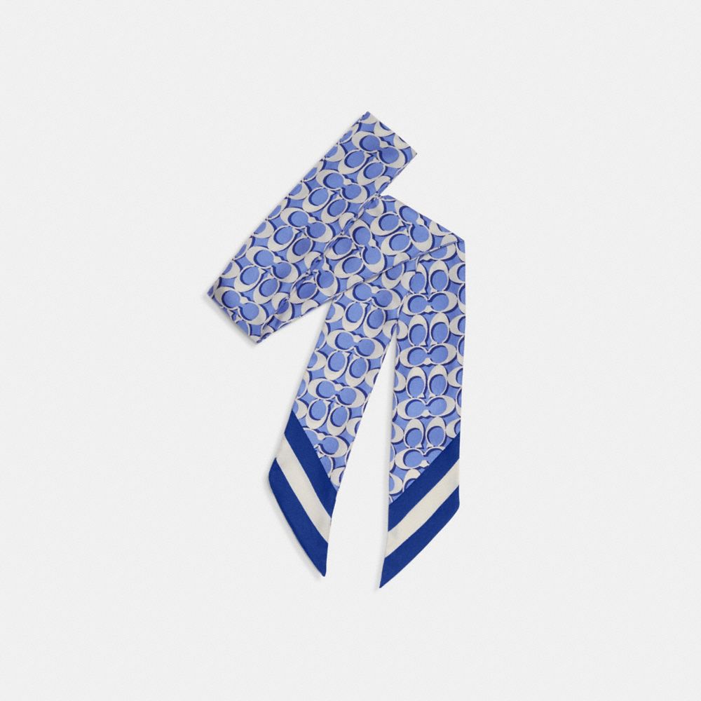 Signature Print Silk Skinny Scarf - C8363 - Sport Blue