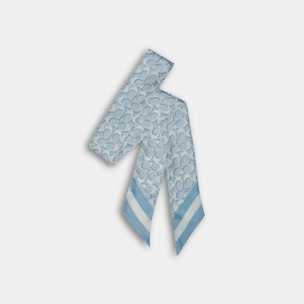 Signature Print Silk Skinny Scarf - C8363 - Powder Blue