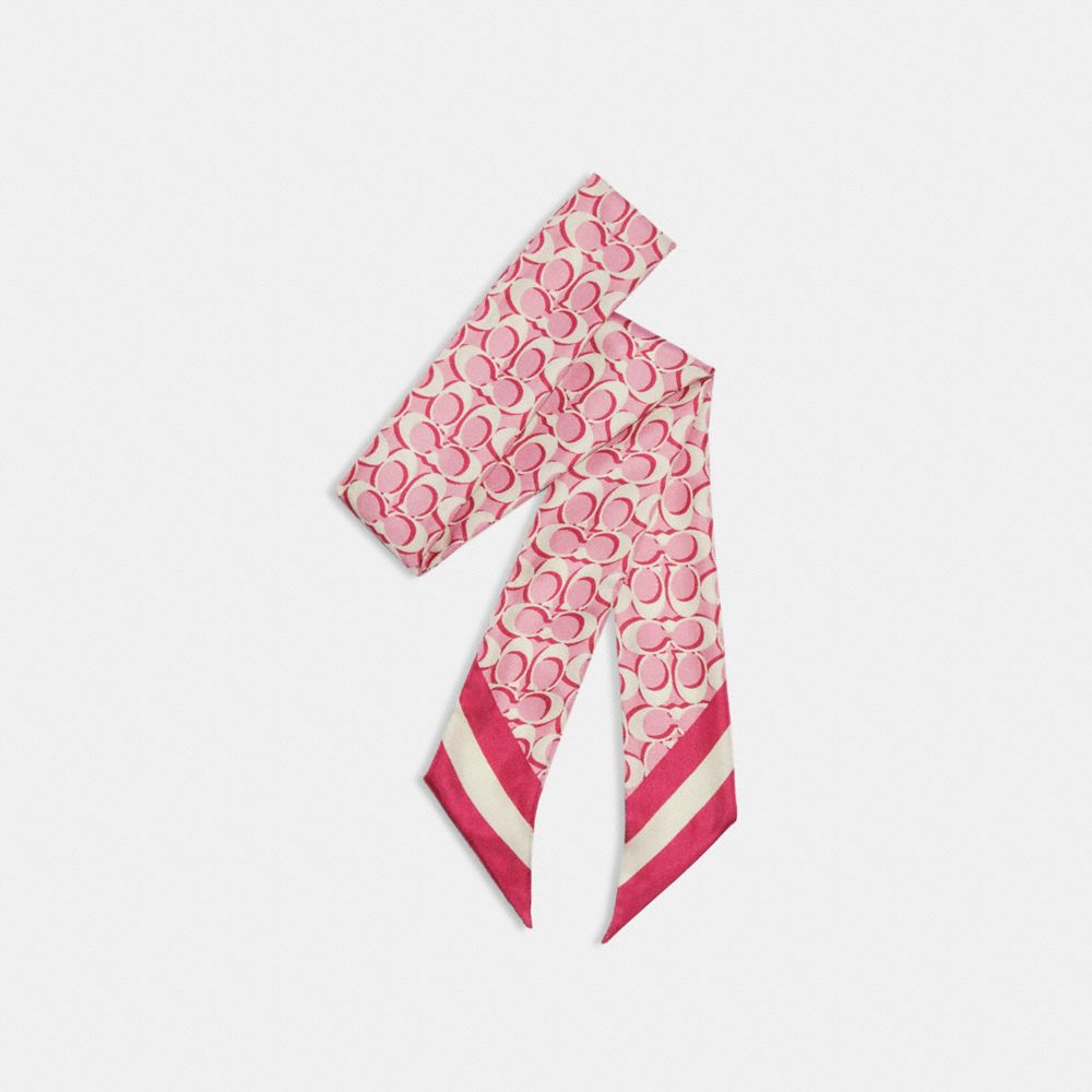 COACH Signature Print Silk Skinny Scarf - BOLD PINK - C8363