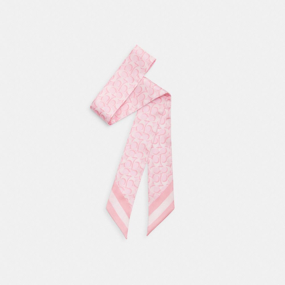 Signature Print Silk Skinny Scarf - C8363 - Flower Pink