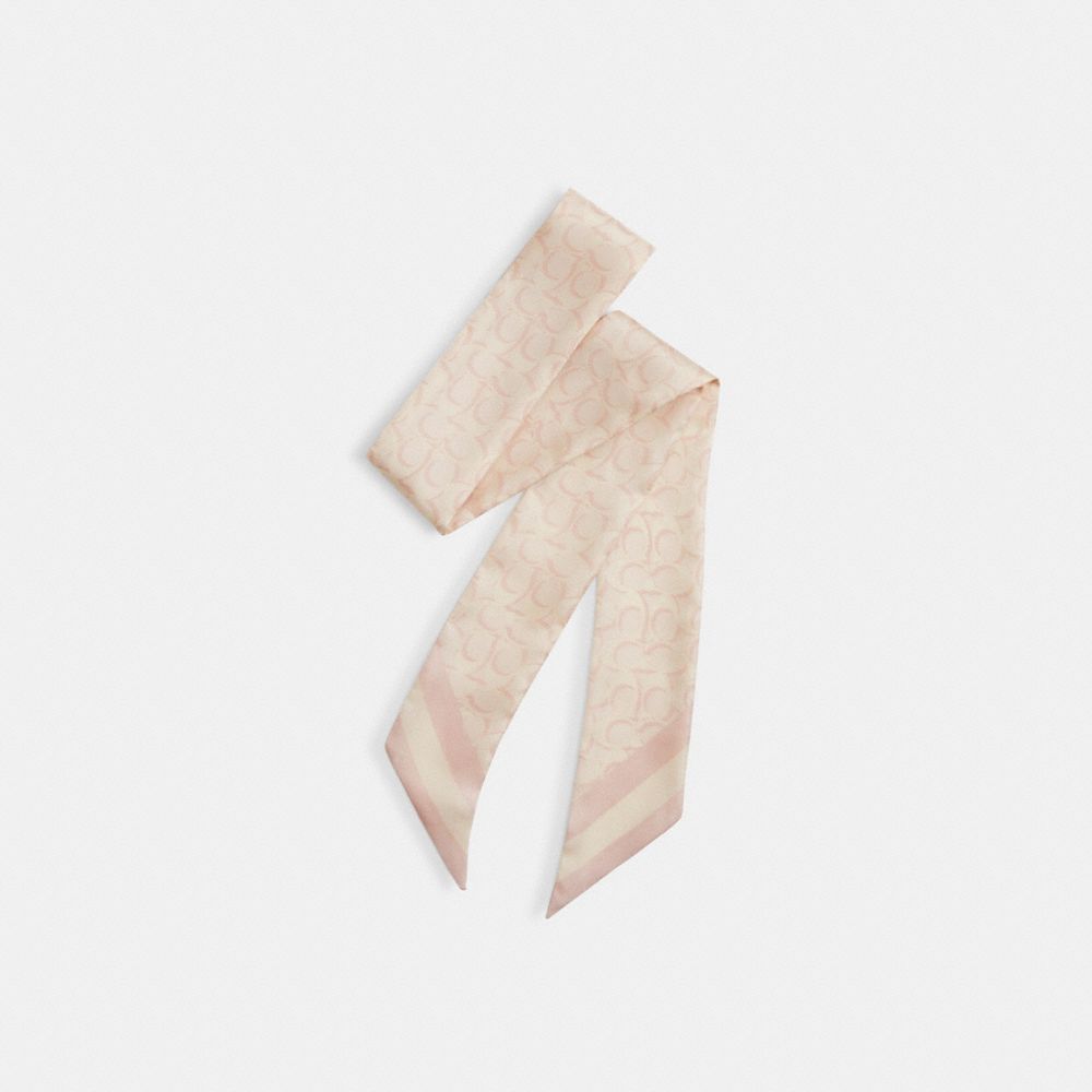 COACH C8363 Signature Print Silk Skinny Scarf NUDE
