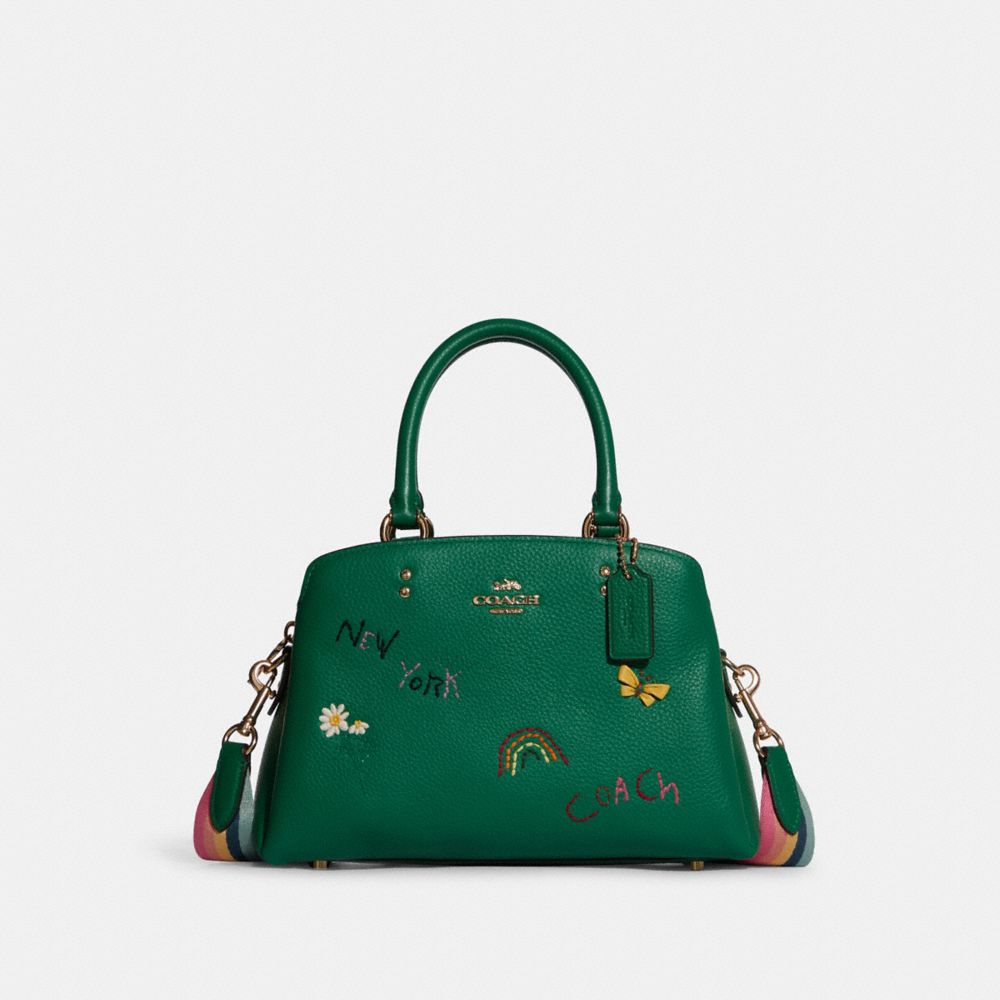 COACH C8364 Mini Lillie Carryall With Diary Embroidery GOLD/GREEN MULTI