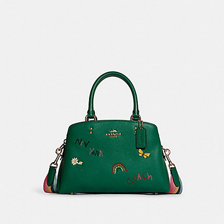 COACH C8364 Mini Lillie Carryall With Diary Embroidery GOLD/GREEN-MULTI
