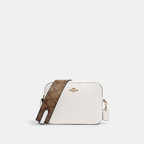 COACH Mini Camera Bag With Signature Coated Canvas Detail - GOLD/CHALK - C8375