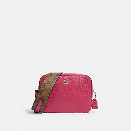 COACH Mini Camera Bag With Signature Coated Canvas Detail - GOLD/BOLD PINK - C8375