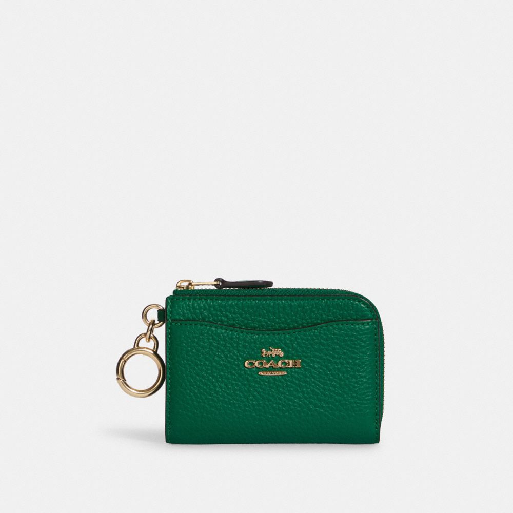 COACH L Zip Card Case - GOLD/GREEN - C8376