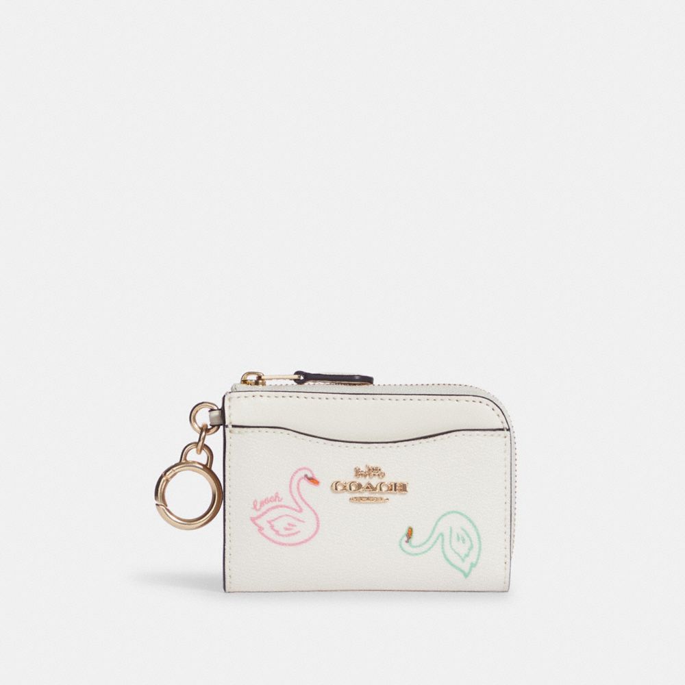 L Zip Card Case With Swan Print - GOLD/CHALK MULTI - COACH C8377