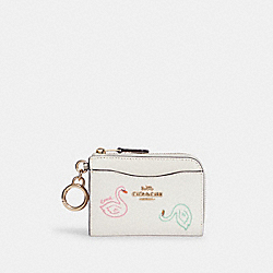 L Zip Card Case With Swan Print - C8377 - GOLD/CHALK MULTI