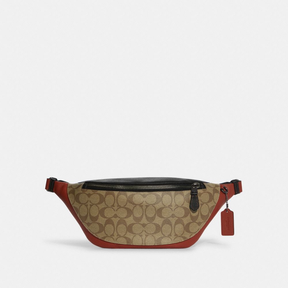 COACH Warren Belt Bag In Colorblock Signature Canvas - GUNMETAL/KHAKI TERRACOTTA MULTI - C8386