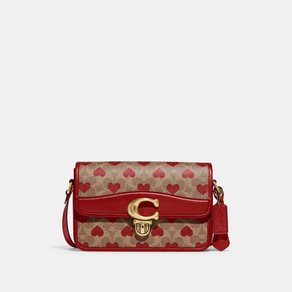 COACH C8388 Studio Shoulder Bag In Signature Canvas With Heart Print BRASS/TAN RED APPLE