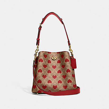 COACH C8389 Willow Bucket Bag In Signature Canvas With Heart Print Brass/Tan-Red-Apple
