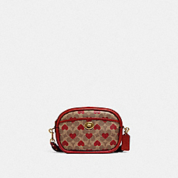 COACH C8390 Camera Bag In Signature Canvas With Heart Print BRASS/TAN RED APPLE