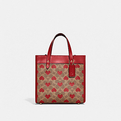 COACH C8391 Field Tote 22 In Signature Canvas With Heart Print Brass/Tan-Red-Apple