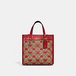 COACH C8391 Field Tote 22 In Signature Canvas With Heart Print BRASS/TAN RED APPLE