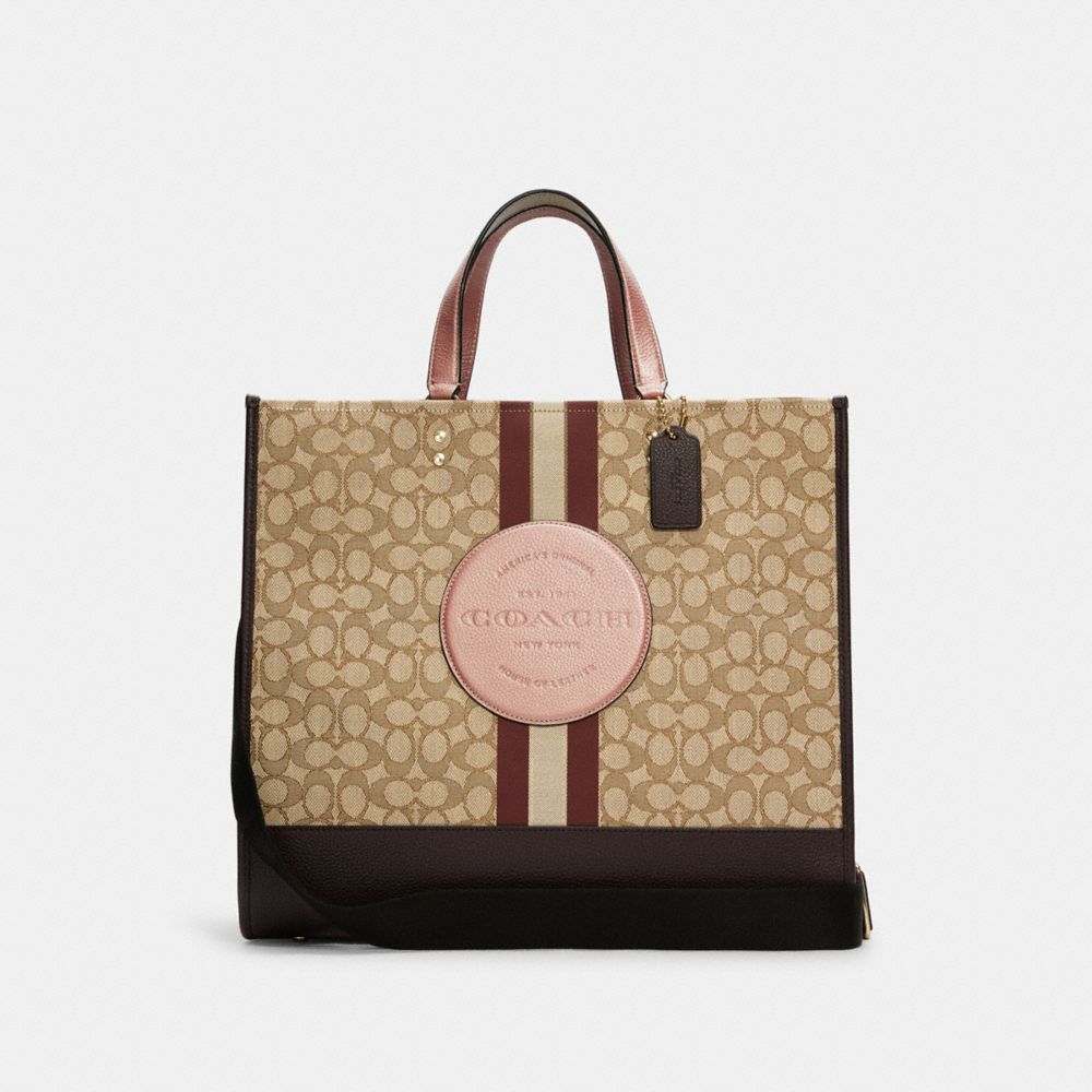 Dempsey Tote 40 In Signature Jacquard With Stripe And Coach Patch - C8405 - GOLD/KHAKI/VINTAGE MAUVE MULTI