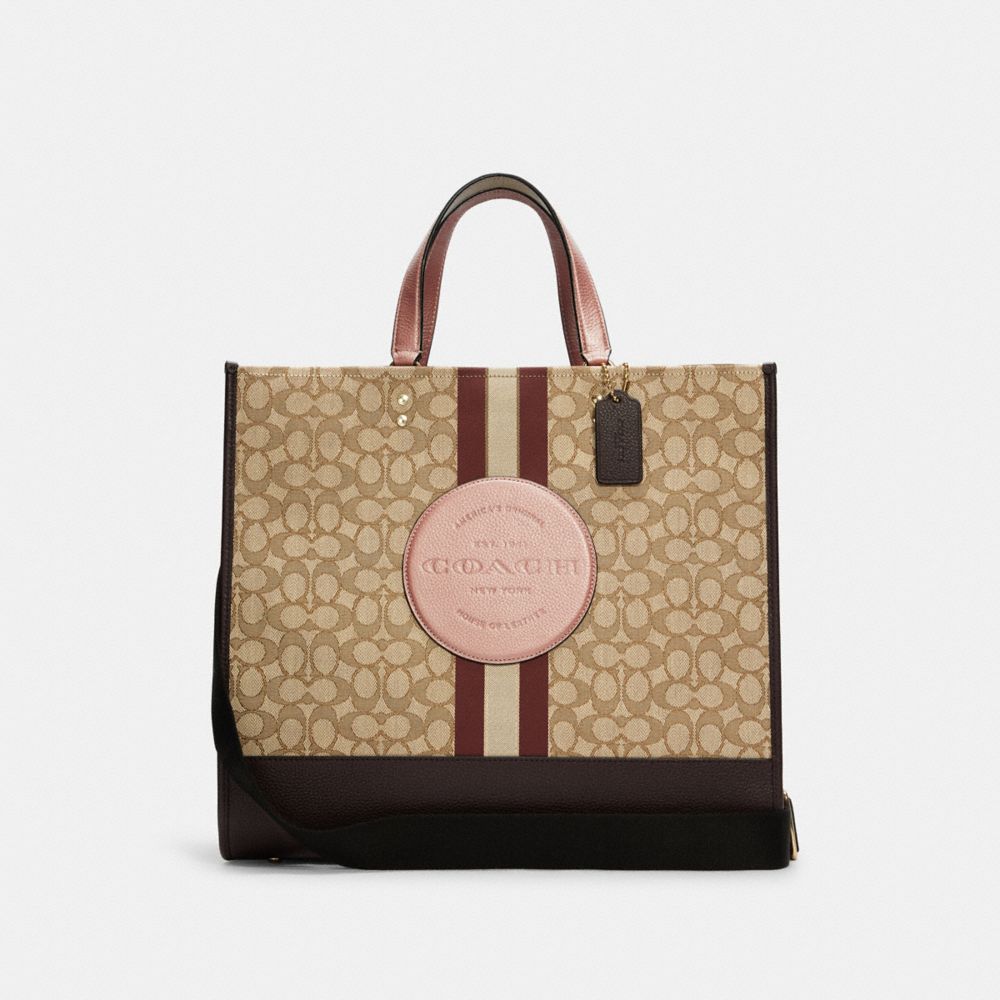 COACH C8405 Dempsey Tote 40 In Signature Jacquard With Stripe And Coach Patch GOLD/KHAKI/VINTAGE MAUVE MULTI