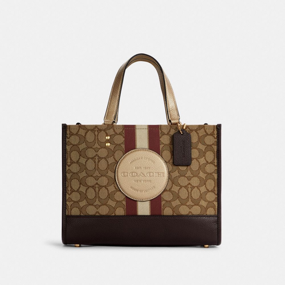 Dempsey Carryall In Signature Jacquard With Stripe And Coach Patch - C8407 - GOLD/KHAKI/VINTAGE MAUVE MULTI