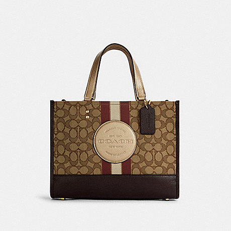COACH C8407 Dempsey Carryall In Signature Jacquard With Stripe And Coach Patch GOLD/KHAKI/VINTAGE-MAUVE-MULTI