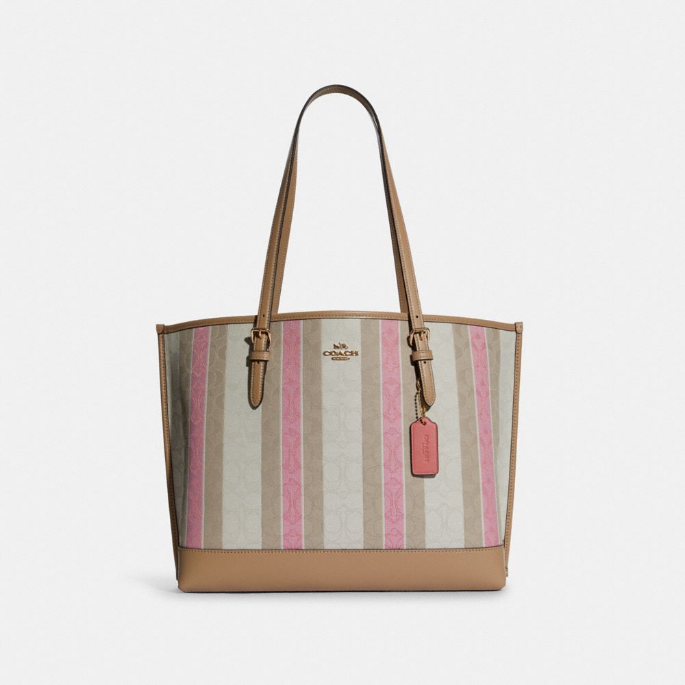 Mollie Tote In Signature Jacquard With Stripes - C8415 - GOLD/TAFFY MULTI