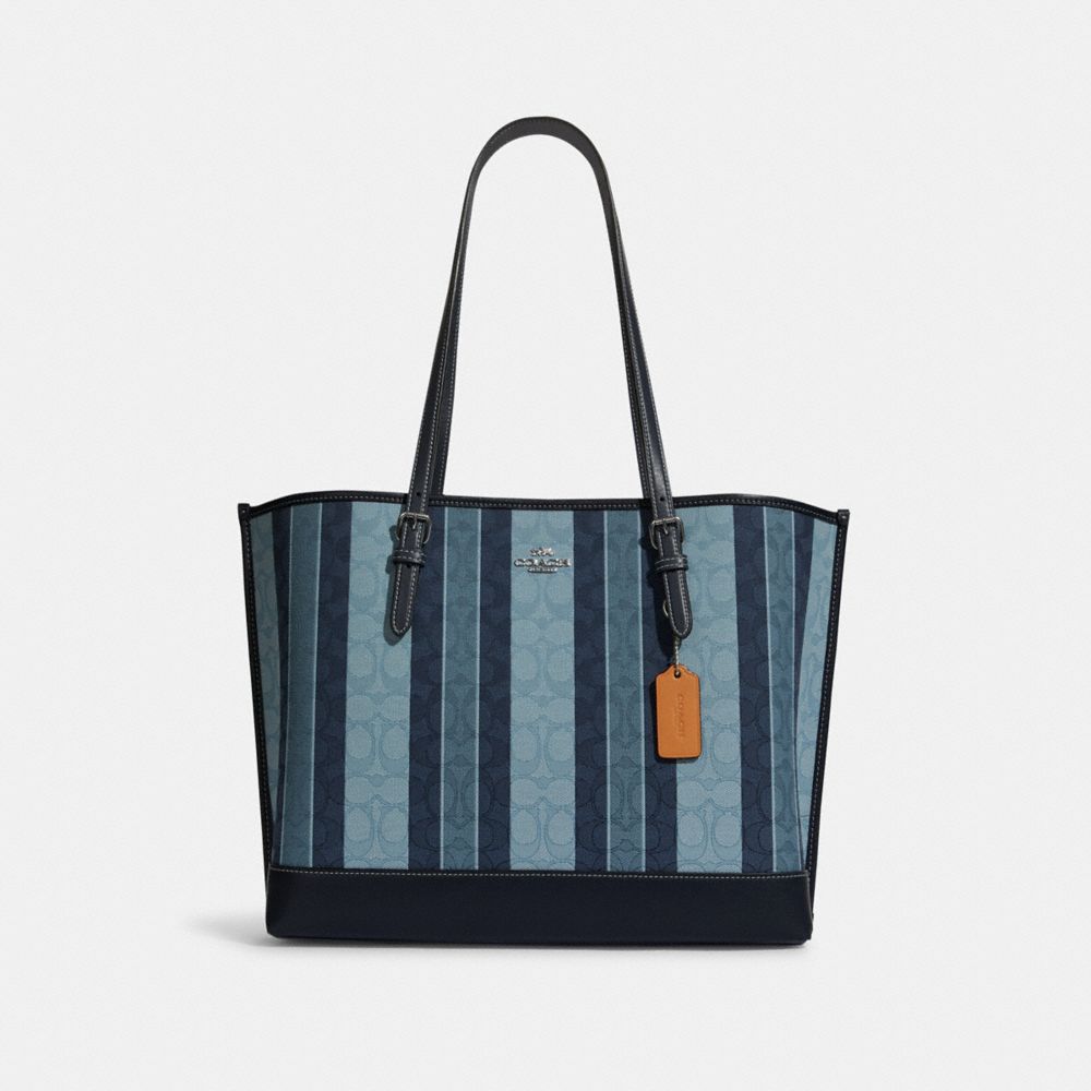 Mollie Tote In Signature Jacquard With Stripes - C8415 - SILVER/MIDNIGHT MULTI