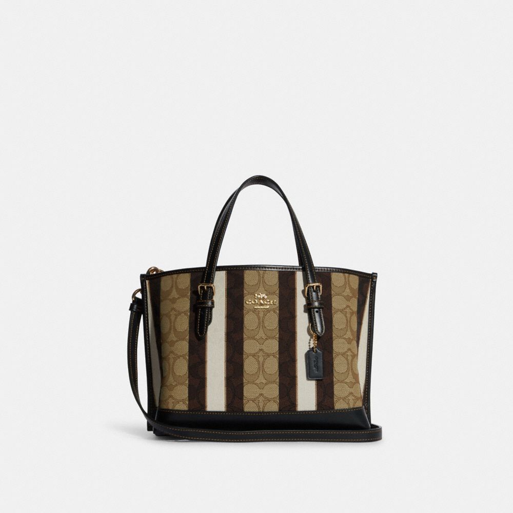 Mollie Tote 25 In Signature Jacquard With Stripes - C8416 - GOLD/KHAKI BLACK MULTI