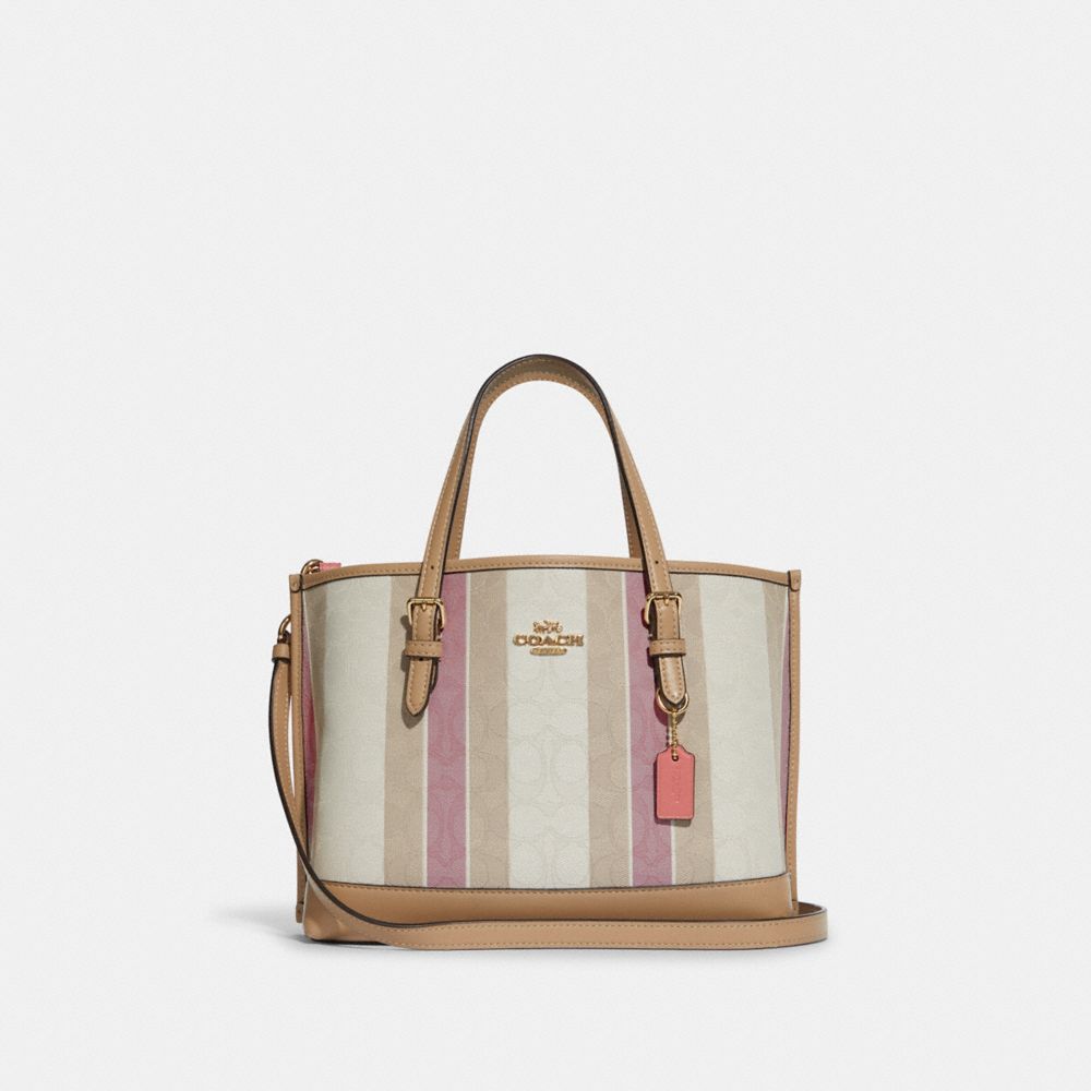 Mollie Tote 25 In Signature Jacquard With Stripes - C8416 - GOLD/TAFFY MULTI