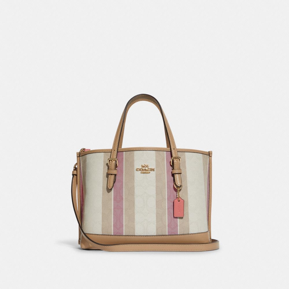 Mollie Tote 25 In Signature Jacquard With Stripes - GOLD/TAFFY MULTI - COACH C8416