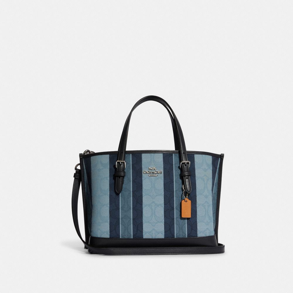 Mollie Tote 25 In Signature Jacquard With Stripes - C8416 - SILVER/MIDNIGHT MULTI