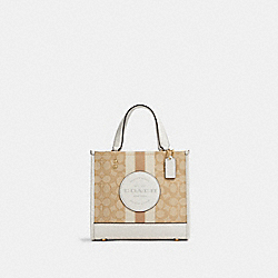 Dempsey Tote 22 In Signature Jacquard With Stripe And Coach Patch - C8417 - GOLD/LIGHT KHAKI CHALK