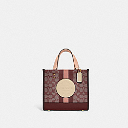 COACH C8417 Dempsey Tote 22 In Signature Jacquard With Stripe And Coach Patch GOLD/WINE MULTI