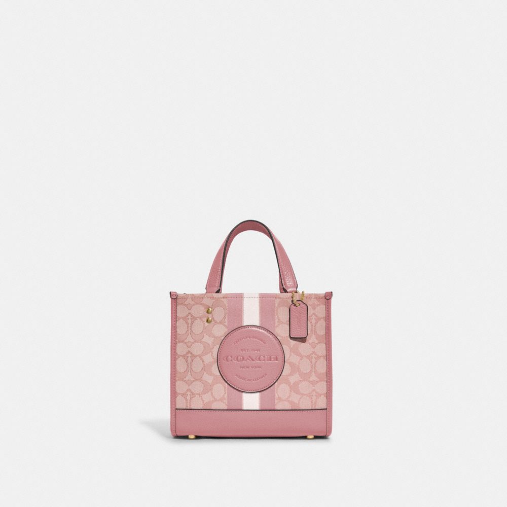 Dempsey Tote 22 In Signature Jacquard With Stripe And Coach Patch - C8417 - Gold/True Pink Multi