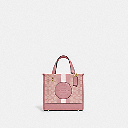 Dempsey Tote 22 In Signature Jacquard With Stripe And Coach Patch - C8417 - Gold/True Pink Multi