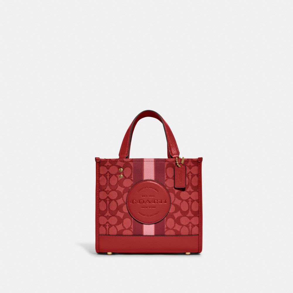 Dempsey Tote 22 In Signature Jacquard With Stripe And Coach Patch - C8417 - Gold/Red Apple Multi