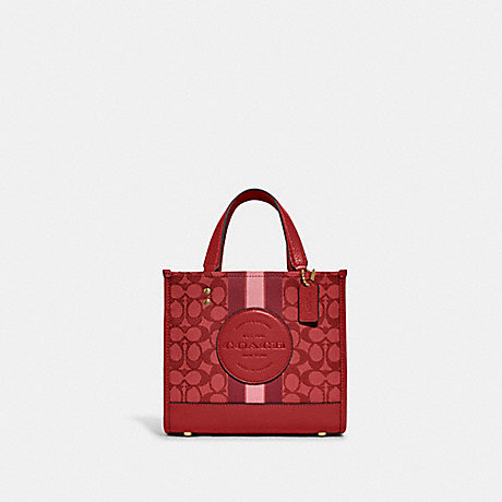 COACH C8417 Dempsey Tote 22 In Signature Jacquard With Stripe And Coach Patch Gold/Red-Apple-Multi