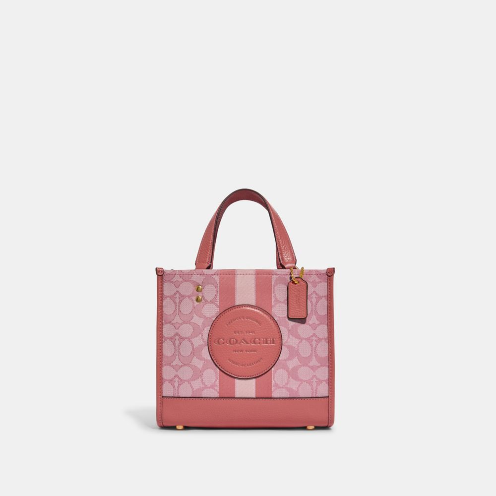 Dempsey Tote 22 In Signature Jacquard With Stripe And Coach Patch - GOLD/TAFFY MULTI - COACH C8417