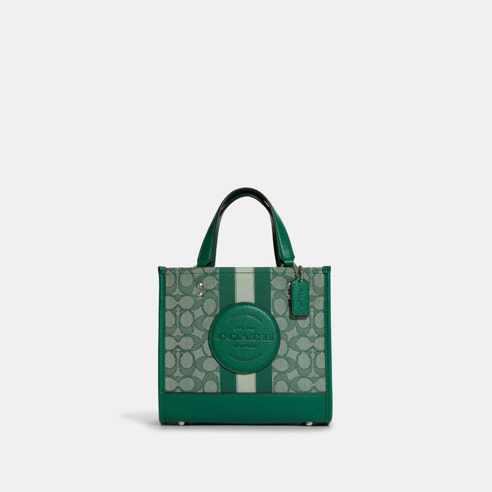 COACH C8417 - Dempsey Tote 22 In Signature Jacquard With Stripe And Coach Patch SILVER/GREEN MULTI