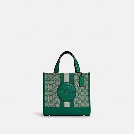 COACH C8417 Dempsey Tote 22 In Signature Jacquard With Stripe And Coach Patch SILVER/GREEN-MULTI
