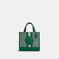Dempsey Tote 22 In Signature Jacquard With Stripe And Coach Patch - SILVER/GREEN MULTI - COACH C8417