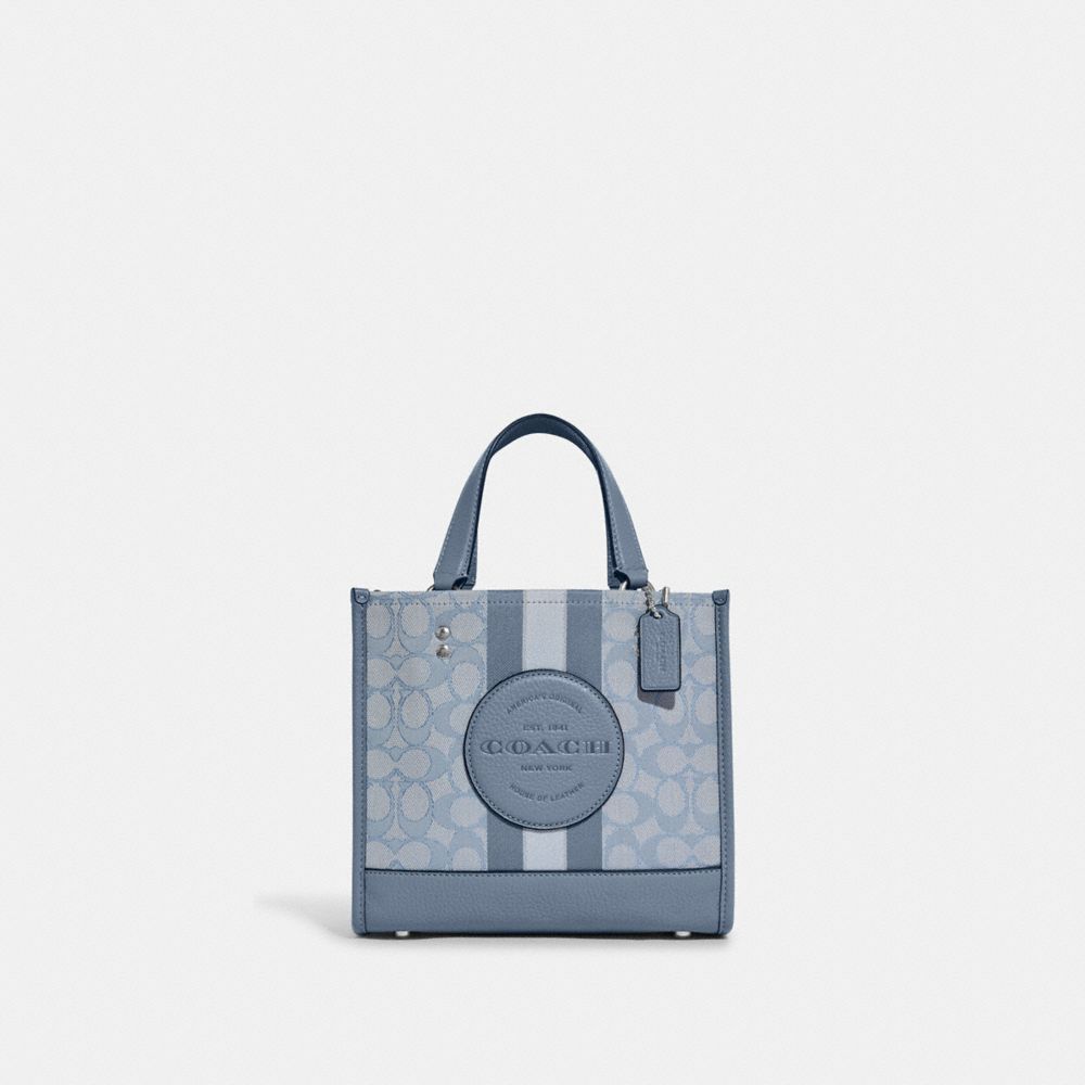 COACH C8417 - Dempsey Tote 22 In Signature Jacquard With Stripe And Coach Patch SILVER/MARBLE BLUE MULTI