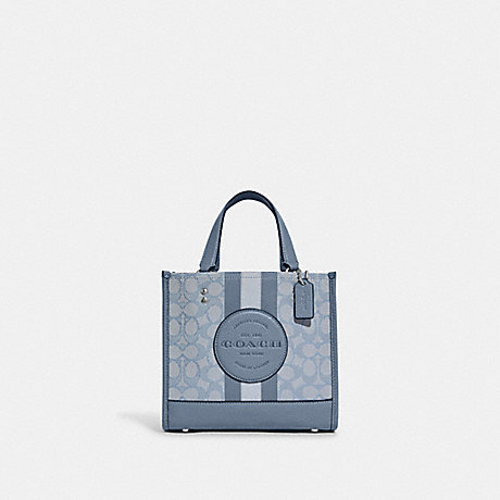COACH C8417 Dempsey Tote 22 In Signature Jacquard With Stripe And Coach Patch SILVER/MARBLE BLUE MULTI