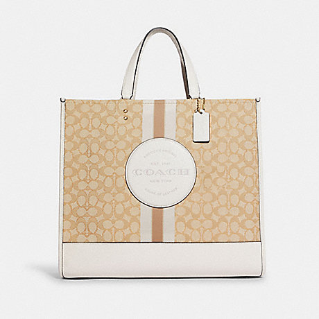 COACH Dempsey Tote 40 In Signature Jacquard With Stripe And Coach Patch - GOLD/LIGHT KHAKI CHALK - C8418