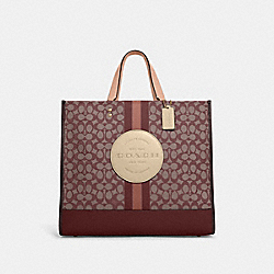Dempsey Tote 40 In Signature Jacquard With Stripe And Coach Patch - C8418 - Gold/Wine Multi