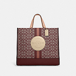 COACH C8418 Dempsey Tote 40 In Signature Jacquard With Stripe And Coach Patch GOLD/WINE MULTI