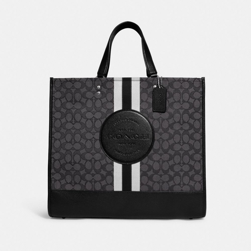 COACH C8418 Dempsey Tote 40 In Signature Jacquard With Stripe And Coach Patch Silver/Black Smoke Black Multi