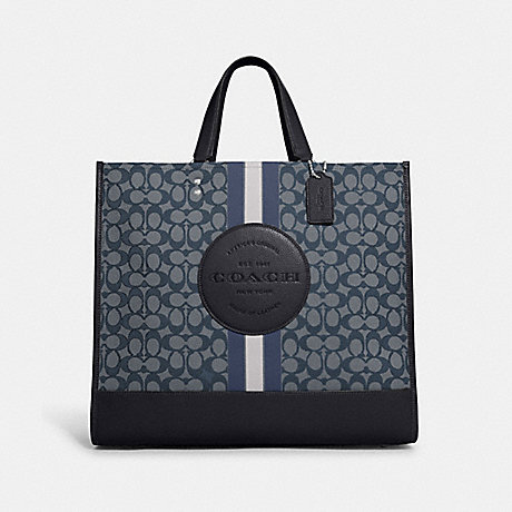 COACH C8418 Dempsey Tote 40 In Signature Jacquard With Stripe And Coach Patch Silver/Denim/Midnight-Navy-Multi