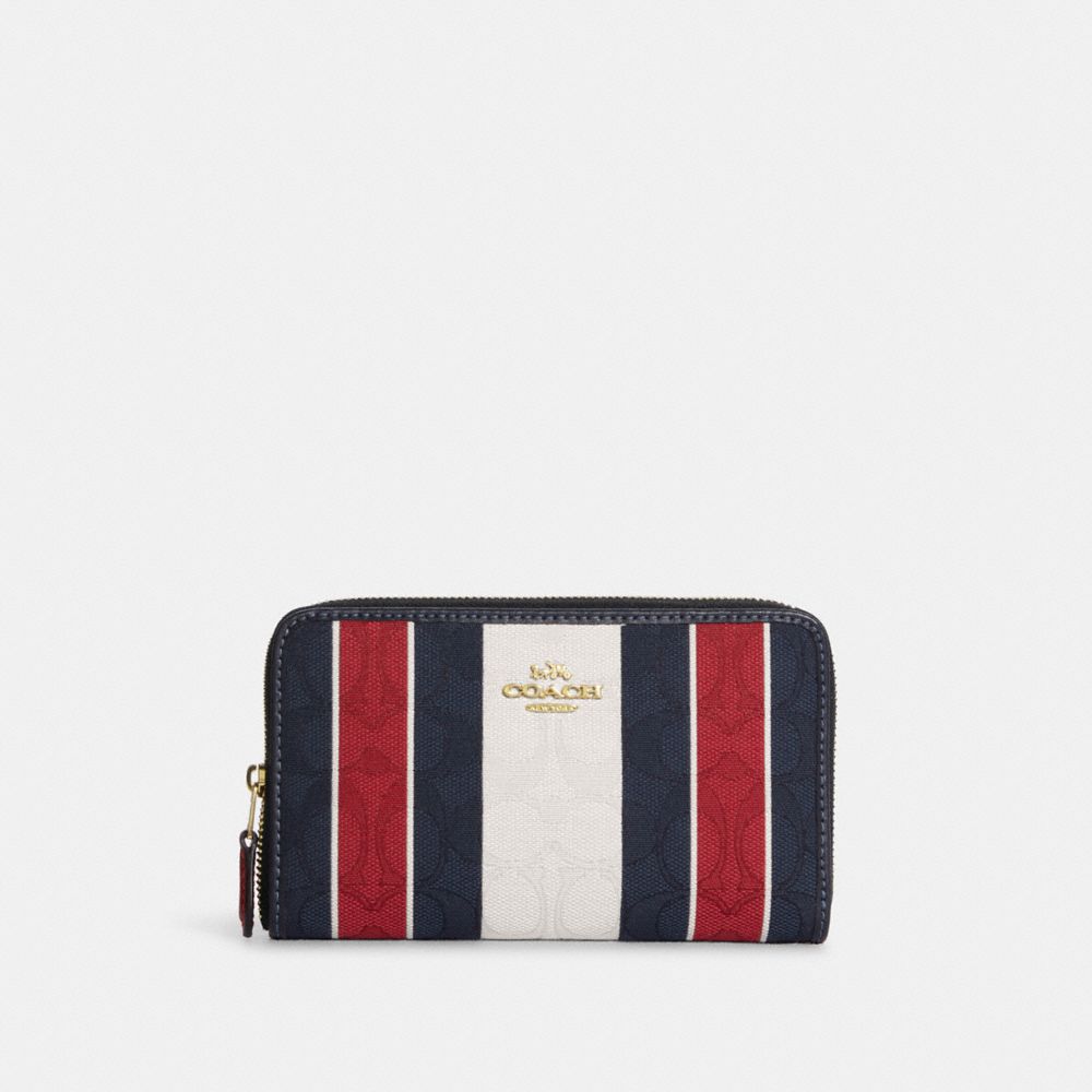 COACH C8419 Medium Id Zip Wallet In Signature Jacquard With Stripes Gold/Chalk Multi