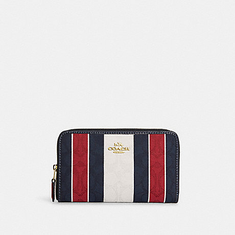 COACH C8419 Medium Id Zip Wallet In Signature Jacquard With Stripes Gold/Chalk-Multi