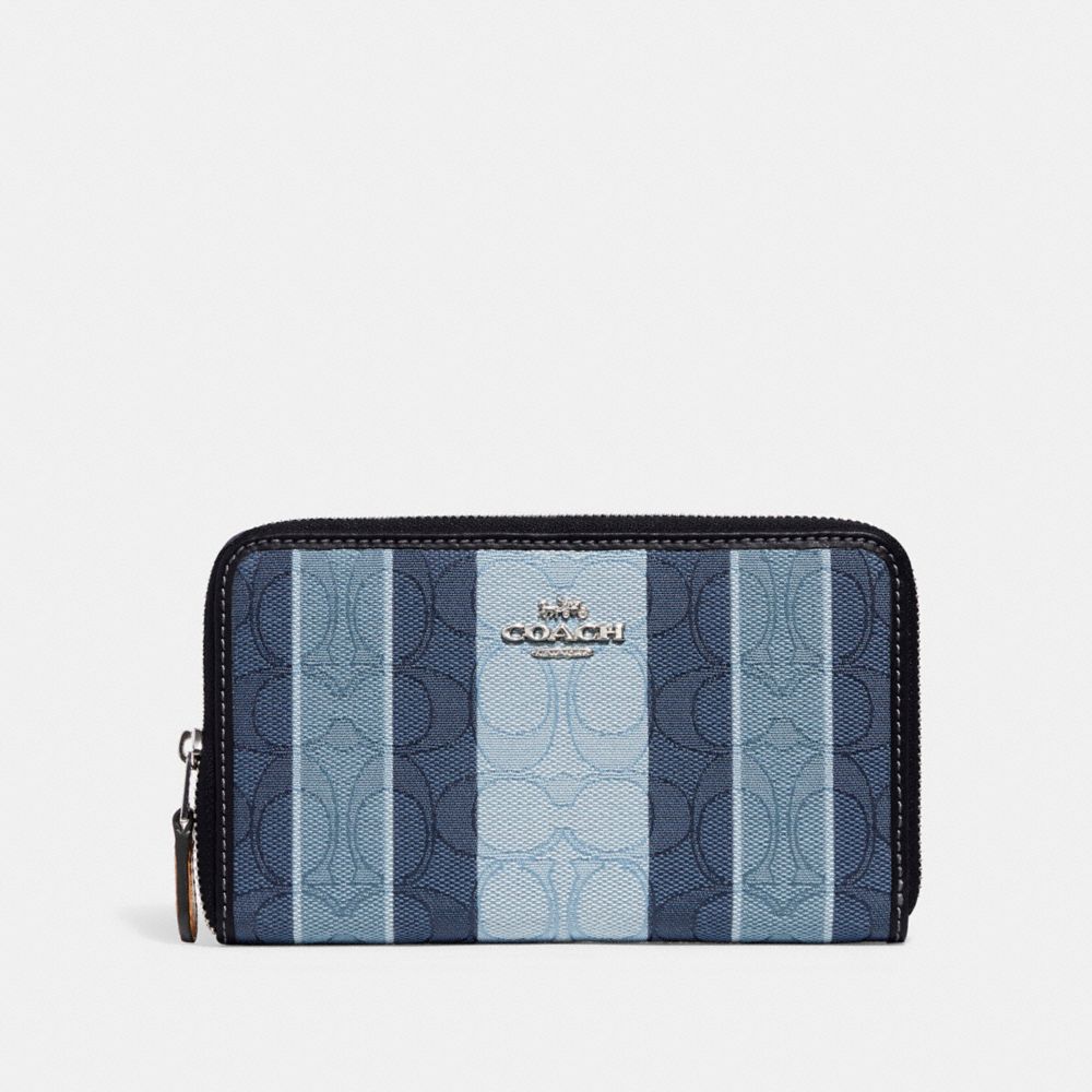 COACH C8419 - Medium Id Zip Around Wallet In Signature Jacquard With Stripes SILVER/MIDNIGHT MULTI